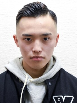 メリケンバーバーショップ コウベ(MERICAN BARBERSHOP KOBE) 七三オールバックツイストパーマかき上げヘアコンマヘア