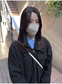黒髪/グレーベージュ/レイヤーロング/前髪パーマ