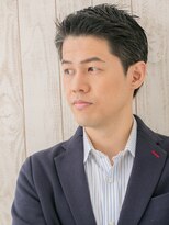 モッズヘア メン 南越谷南口店(mod's hair men)&nbsp;大人のアッシュブラック七三分け刈り上げ耳だしショートT南越谷