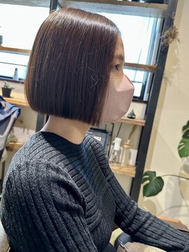 ワ ヘアー(wa-hair) 斜めバング　首長小顔切りっぱなしボブ　潤ツヤ髪質改善丸亀