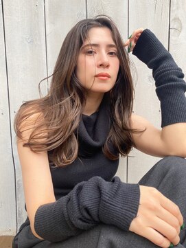 ネウィ 広島(newi) くすみブルー/かきあげバング/ロングレイヤー