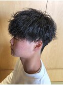 刈り上げマッシュ波巻きツイストスパイラルパーマメンズ