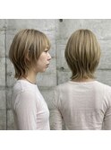 ハイライト　白髪ぼかし　ショートボブ　レイヤーボブ