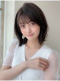 大人可愛い薄めバングふんわりカールショコラアッシュ小顔カット