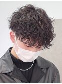 波巻きツイストスパイラルパーマツーブロック無造作束感マッシュ