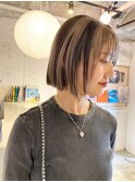 デザインカラーコントラストハイライト切りっぱなしボブ