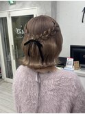 ボブ編み込みハーフアップアレンジ