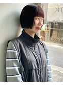 デジタルパーマチェリーブラウン前下がりボブミディアムミニボブ