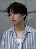 センターパートニュアンスパーマ刈り上げツーブロックメンズヘア