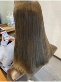 ストレートロングン×アッシュブルー/オリーブグリーン20代/30代
