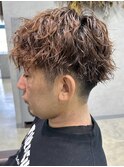 メンズパーマセンターパートマッシュツイストスパイラルパーマ
