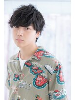 ミック ヘアアンドメイク アップ 駒込店(miq Hair&Make up)&nbsp;くせ毛風パーマで無造作感！黒髪ツーブロックマッシュa1