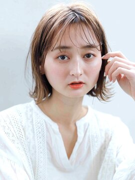 ヘアメイク アージュ 天神西通り店(HAIR MAKE age) 外ハネボブ シースルーバング ミルクティーカラー 透明感