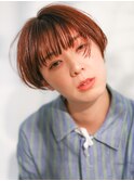 オレンジベージュ、マッシュショート、丸みショート、耳掛け
