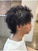 アップバングショートウルフソフトツイストパーマ