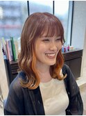 オレンジインナーカラー/ウェーブ巻き