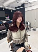 ワインレッド ブリーチなしダブルカラー ミディレイヤー