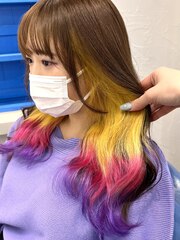 【SENA】インナーミックスカラー イエロー ピンク パープル