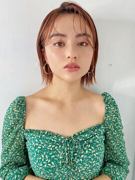 ハニーシブヤ(HONEY shibuya) 艶髪オレンジ外ハネボブ☆かきあげシースルーバング