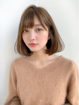 ハローバイシー 仙台(Hello by Sea) 韓国風切りっぱなしボブ×ブリーチなしピンクブラウン[仙台]