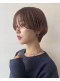 ベージュピンクハンサムマッシュ斜めバングショート銀座
