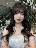 デザインカラーレイヤーカットウェットヘアオリーブベージュ