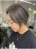 くびれショートボブ40代50代グレイカラー白髪染め白髪ぼかし