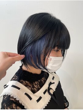 アクアオモテサンドウ(ACQUA omotesando) ＊ブリーチなしブルーブラック×ボブカットインナーカラーブルー