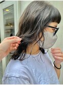 ミディアムウェーブ　ミディアムヘア　オン眉　透明感カラー