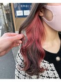 ピンクラベンダーインナーカラー　イヤリングカラー