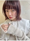 ピンクブラウン×外ハネウルフボブ
