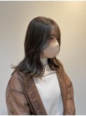 グレージュ/透明感カラー/ミディアムレイヤー/ブリーチなし