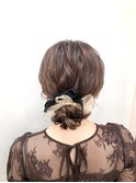 シンプルゆるふわシニヨンお団子編み込みおだんごリボンベロア紐