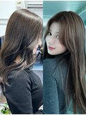 【白石】TWICEサナ赤み消しカラーオリーブベージュ韓国ロング