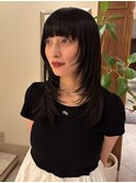 レイヤーヘア 顔まわりカット ストレートヘア 前髪あり 銀座