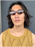 メンズミディアムメンズウルフラフウェーブパーマ