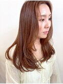 顔周りレイヤー/センターパート/似合わせ/マロンブラウン