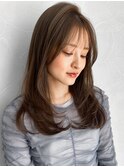 アプリコットオレンジシースルーバングレイヤーカット