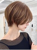 艶髪小顔マッシュショートカットココアブラウン丸みショートボブ