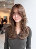 ミディアムレイヤーハッシュカットダークブラウンシャギーカット