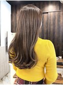 ロングショートワンカールパーマカーキグレージュ前髪錦糸町