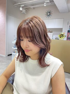 フェイス 石川町 (FACE) ピンクブラウンレイヤーカットボブぱつっとボブハイライト