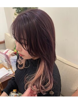 リシェールグリーン 越谷花田店(RICHAIR GREEN) 黒髪/グレーベージュ/レイヤーロング/前髪パーマ