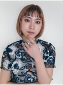 ミニボブ ショートボブ オン眉 オレンジベージュ