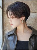 大人可愛い20代30代40代黒髪前下がりひし形小顔ボブ丸みショート