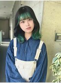 裾カラー10代20代前髪インナーカラーグリーン