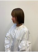 切りっぱなしぱっつんボブ ナチュラル暗髪ブラウン