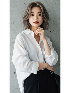 フルショウ 苦楽園店(FURUSHO) くすみベージュ×韓国風レイヤーボブ　細めハイライト