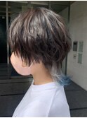 ウルフカット/インナーカラー/裾カラーブルー/ペールブルー