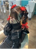 ハート×リボン編み込みツイン